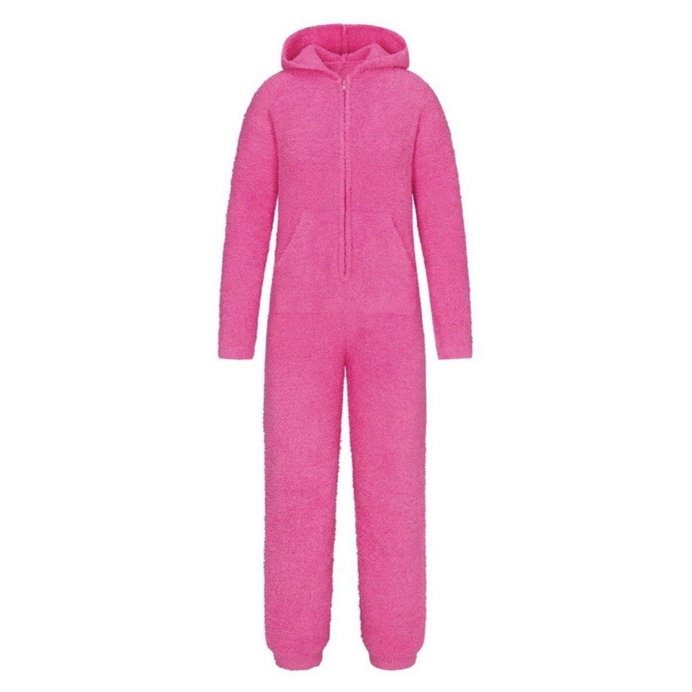 Skims Cozy Boulce Knit One Piece Pajamas‎ Barbie Pink Jumpsuit Medium Unisex Zip